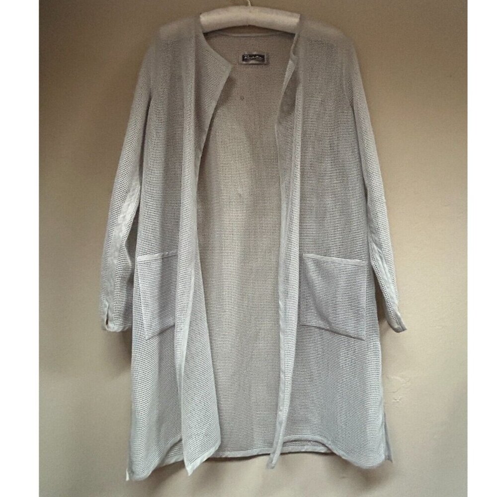 Rodika Zanian Women's Sheer Gray Open Knit Cardigan Sweater Size Large